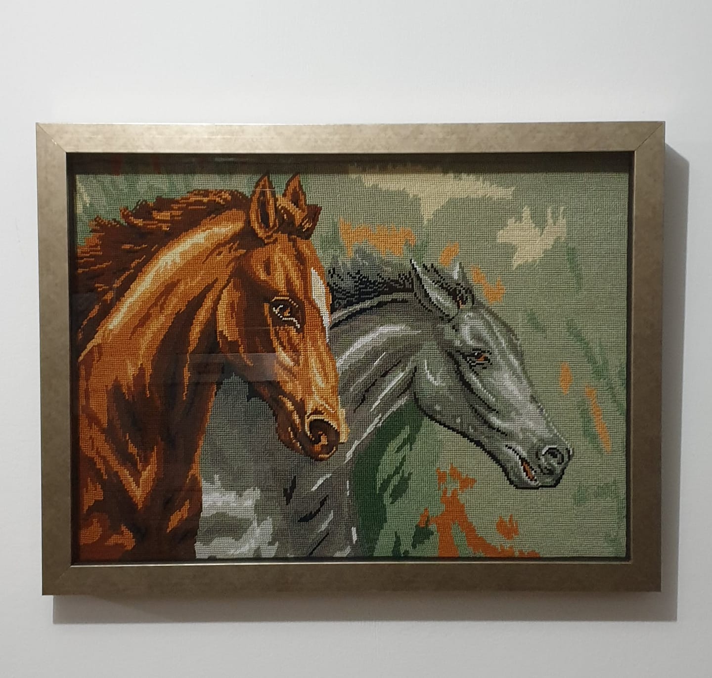 Framed Cross Stitch Horses